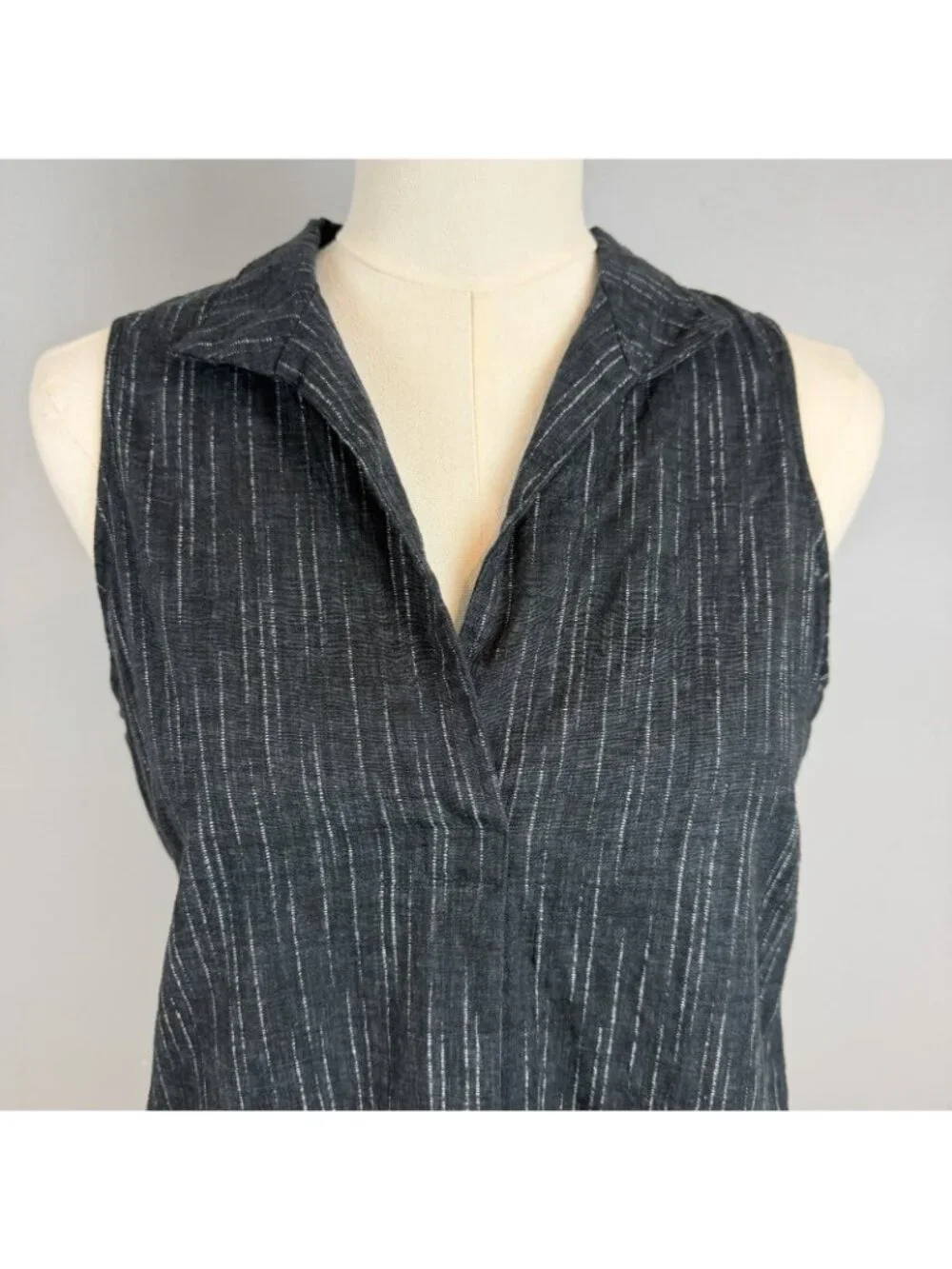 Nanette Nomadic Story Womens Medium Black Linen Shift Dress Pockets Sleeveless